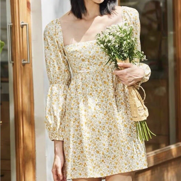 REFORMATION Yellow Floral Michaela Babydoll Mini Dress 10 - Picture 2 of 10